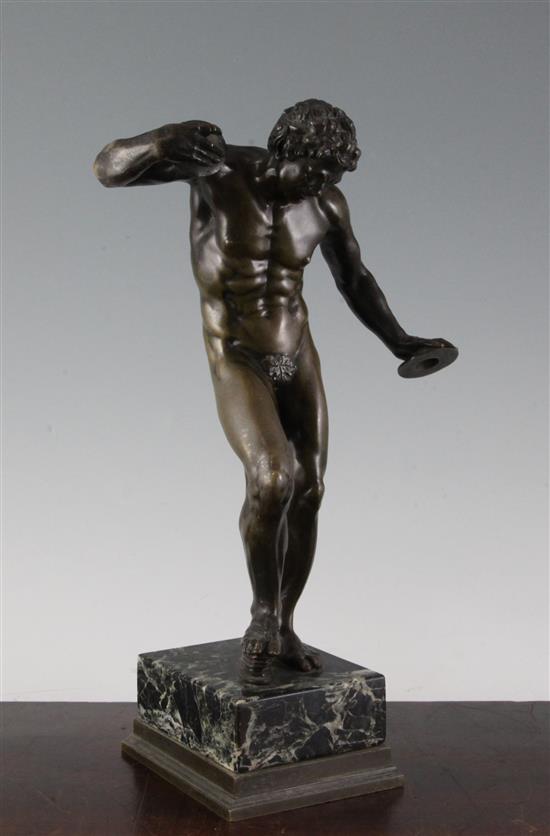 After the Antique. A 19th century bronze figure of a dancing faun, 12.75in.